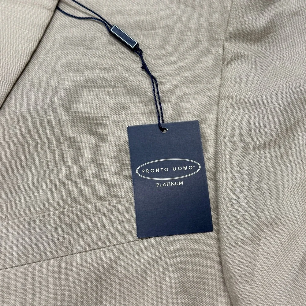 Pronto Uomo Platinum Mens Tan 100% Linen Blazer Sport Coat 52 Extra Long NWT